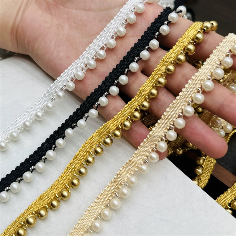 3714 Vestido de novia cheongsam con cuentas hecho a mano, encaje de perlas, accesorios de decoración de ropa DIY, cintas con cuentas Hanfu