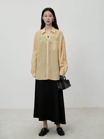 Camisa fina con protector solar de verano CAREMIND Camisa exterior de manga larga amarilla elegante y fresca de Ramie 