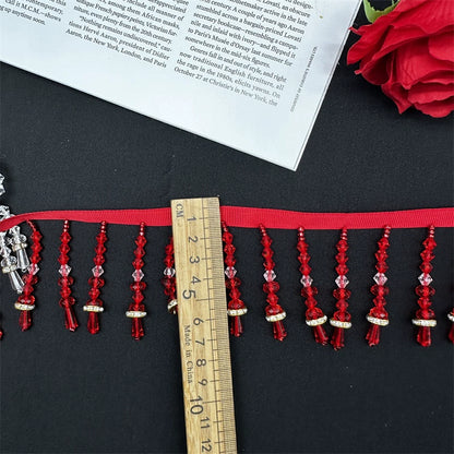 3724 Colgante de cristal de imitación con flecos y cuentas, accesorios de encaje hechos a mano para ropa, vestido, tocado, cortina, encaje decorativo