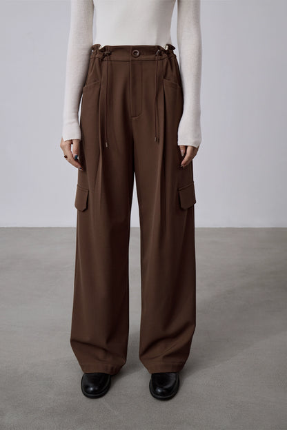 [Offre à durée limitée] Salopette américaine polyvalente à poches, pantalon droit de sport à cordon de serrage, pantalon long à jambes larges