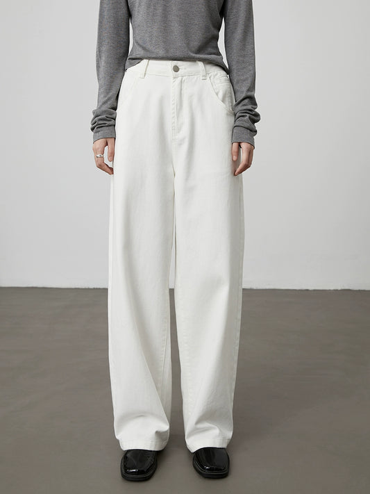 [Simple pants] CAREMIND white retro wide-leg jeans casual high-waisted loose straight trousers