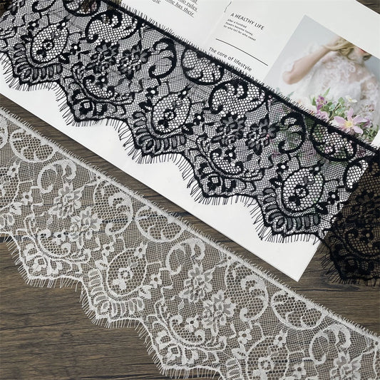 3753 Ancho 14CM Encaje de tul unilateral con pestañas, material de empalme decorativo para ropa de cama, vestido de novia