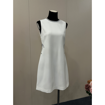 8024★  Qianjin Xiaoxiangfeng dress heavy industry bead collar waist temperament dress sleeveless vest skirt women