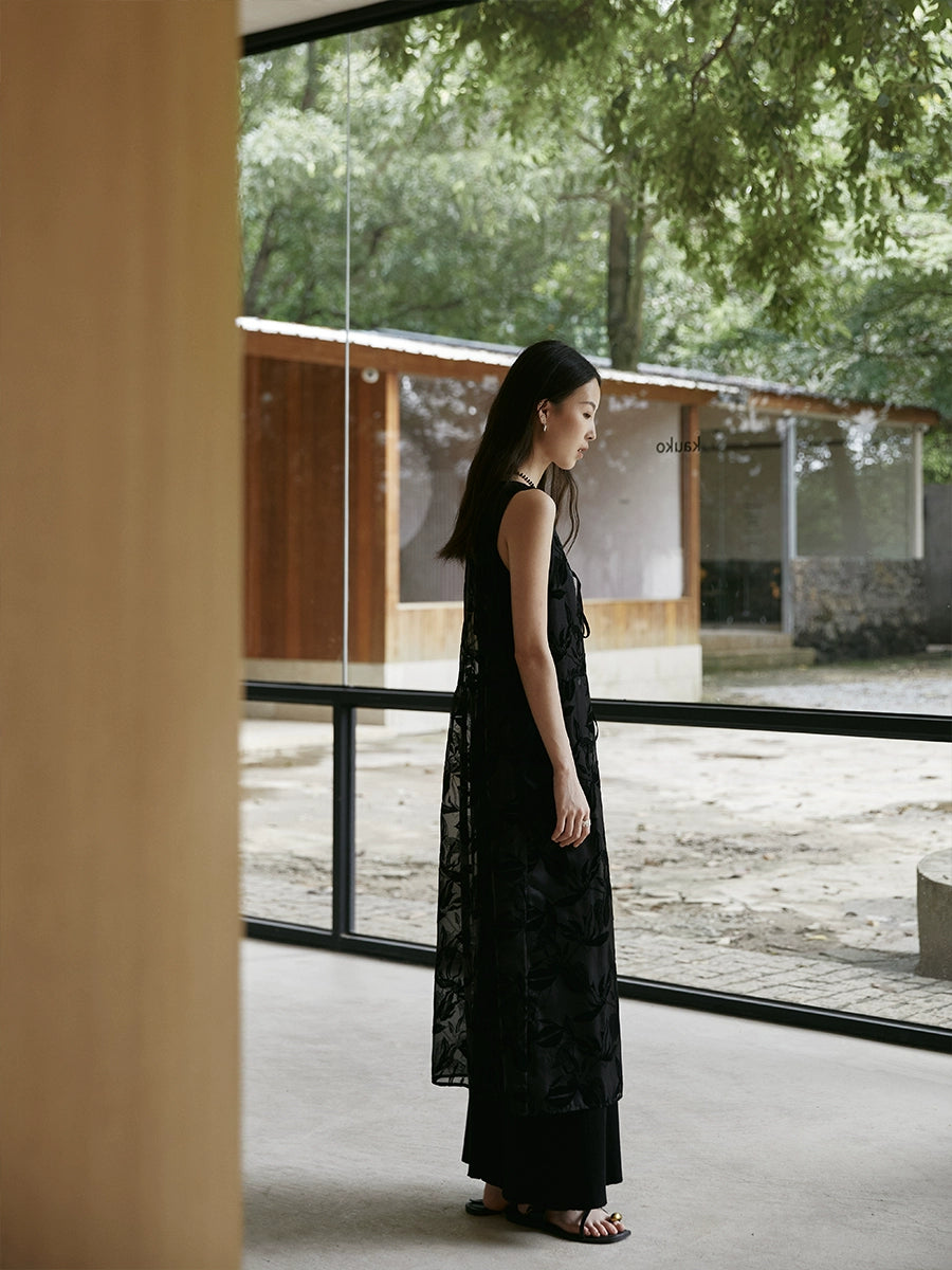 CAREMIND Vestido tipo chaleco sin mangas con relieve fino, blusa exterior holgada con tirantes apilados para mujer 