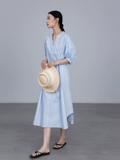 [Oferta por tiempo limitado] Vestido de manga farol, suelto y fresco, con temperamento largo, con cordones, diseño original, para ir al trabajo 