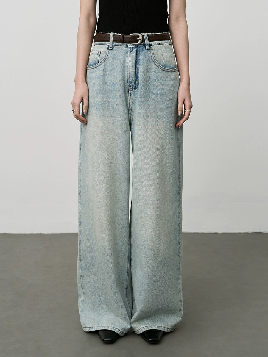 Pantalones vaqueros de pierna ancha de color azul claro CAREMIND, pantalones ajustados de cintura alta y pierna recta, pantalones de verano que fregan el suelo 