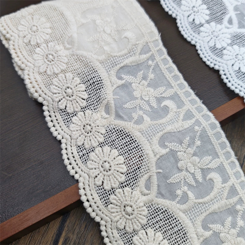 Encaje bordado de algodón puro de alta calidad, 3804 cm de ancho y 10 cm de alto, hecho a mano, para ropa, dobladillo de falda, escote extendido, accesorios de ropa