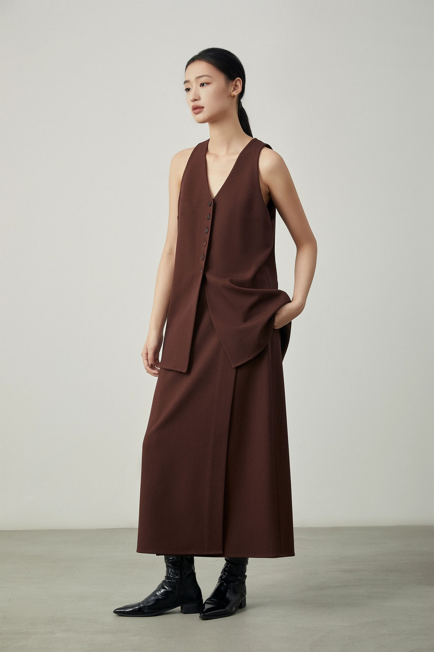 [Offre spéciale à durée limitée] Haut sans manches pour femme, jupe moyenne et longue, tenue d'automne avec un ensemble complet de bas