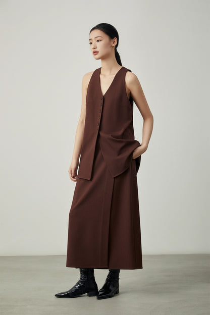 [Offre spéciale à durée limitée] Haut sans manches pour femme, jupe moyenne et longue, tenue d'automne avec un ensemble complet de bas