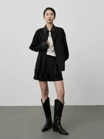 Pantalones de traje a rayas negras de CAREMIND, pantalones cortos ajustados de cintura alta informales para mujer 