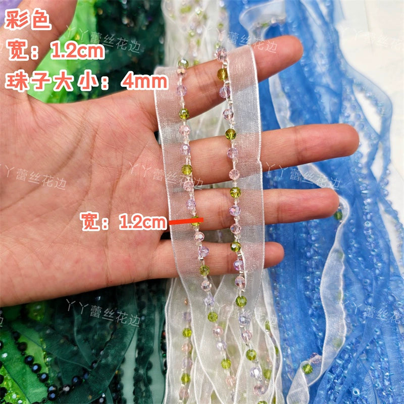 3726 Largeur 1,2 cm Nouvelle couleur Maille Cristal Perles Dentelle Accessoires, Fait Main DIY Vêtements Bordure Accessoires