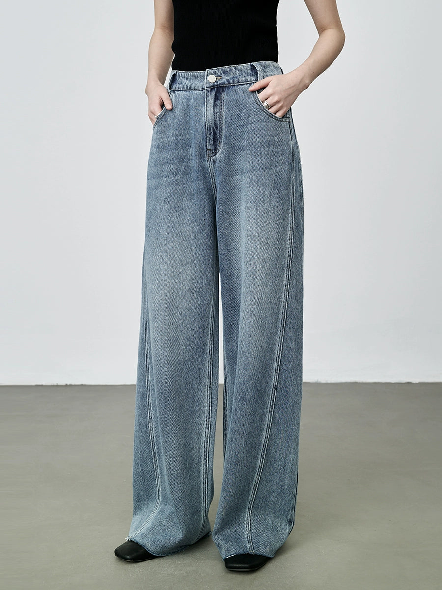 [Nuevo producto] Pantalones vaqueros de pierna ancha estilo retro americano CAREMIND, pantalones holgados con drapeado hacia adelante y nicho 