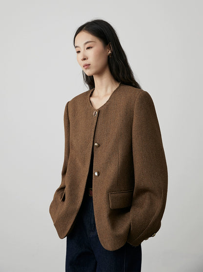 [Rome Weekend] CAREMIND Elegant Medieval Small Fragrant Jacket Collarless Three Button Long Sleeve Small Suit