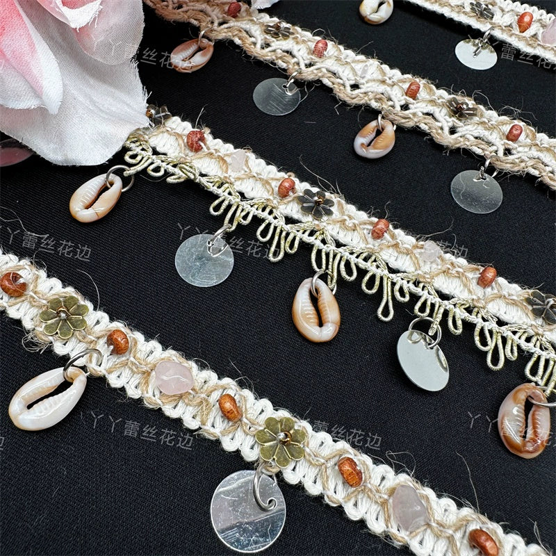 3712 Cuentas hechas a mano, cintas de algodón y lino, cuentas de madera y piedra, accesorios de encaje, materiales de decoración para cortinas étnicas bohemias