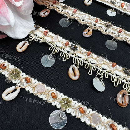 3712 Cuentas hechas a mano, cintas de algodón y lino, cuentas de madera y piedra, accesorios de encaje, materiales de decoración para cortinas étnicas bohemias