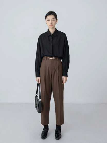 [Oferta por tiempo limitado] Pantalones con hebilla de metal marrón CAREMIND, pantalones casuales sencillos de nueve puntos para mujer 