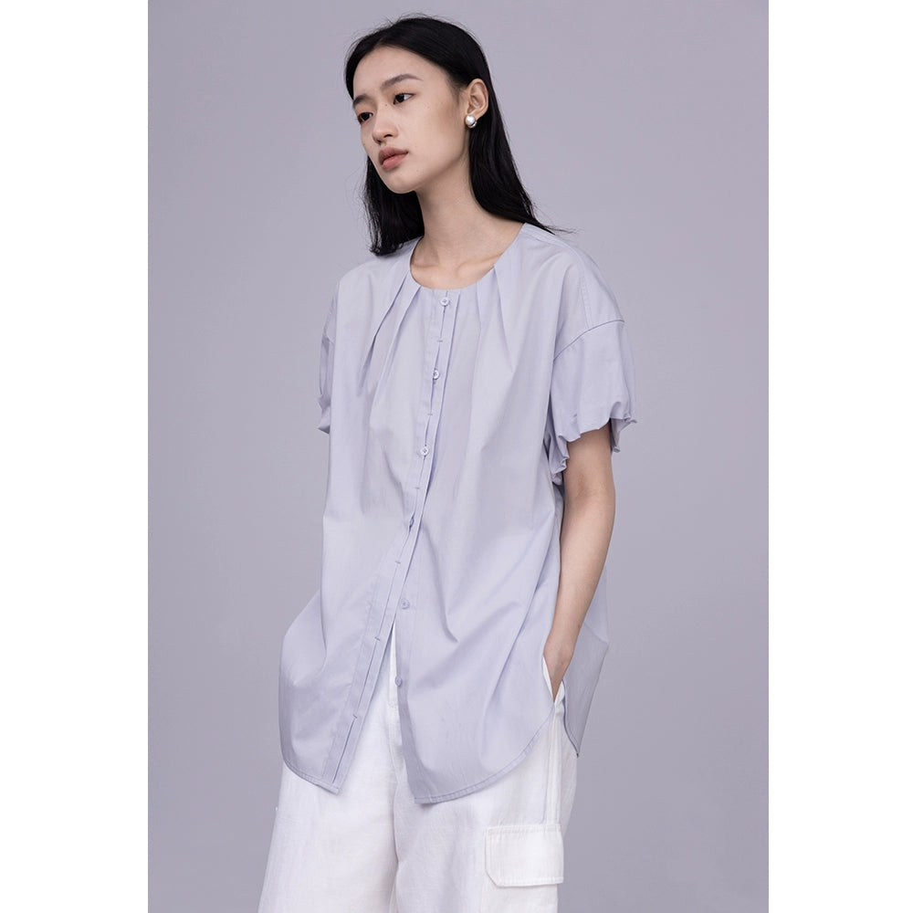 [Oferta por tiempo limitado] Camisa de viaje ligera, holgada, transpirable y de manga corta con cuello redondo y color claro de CAREMIND 