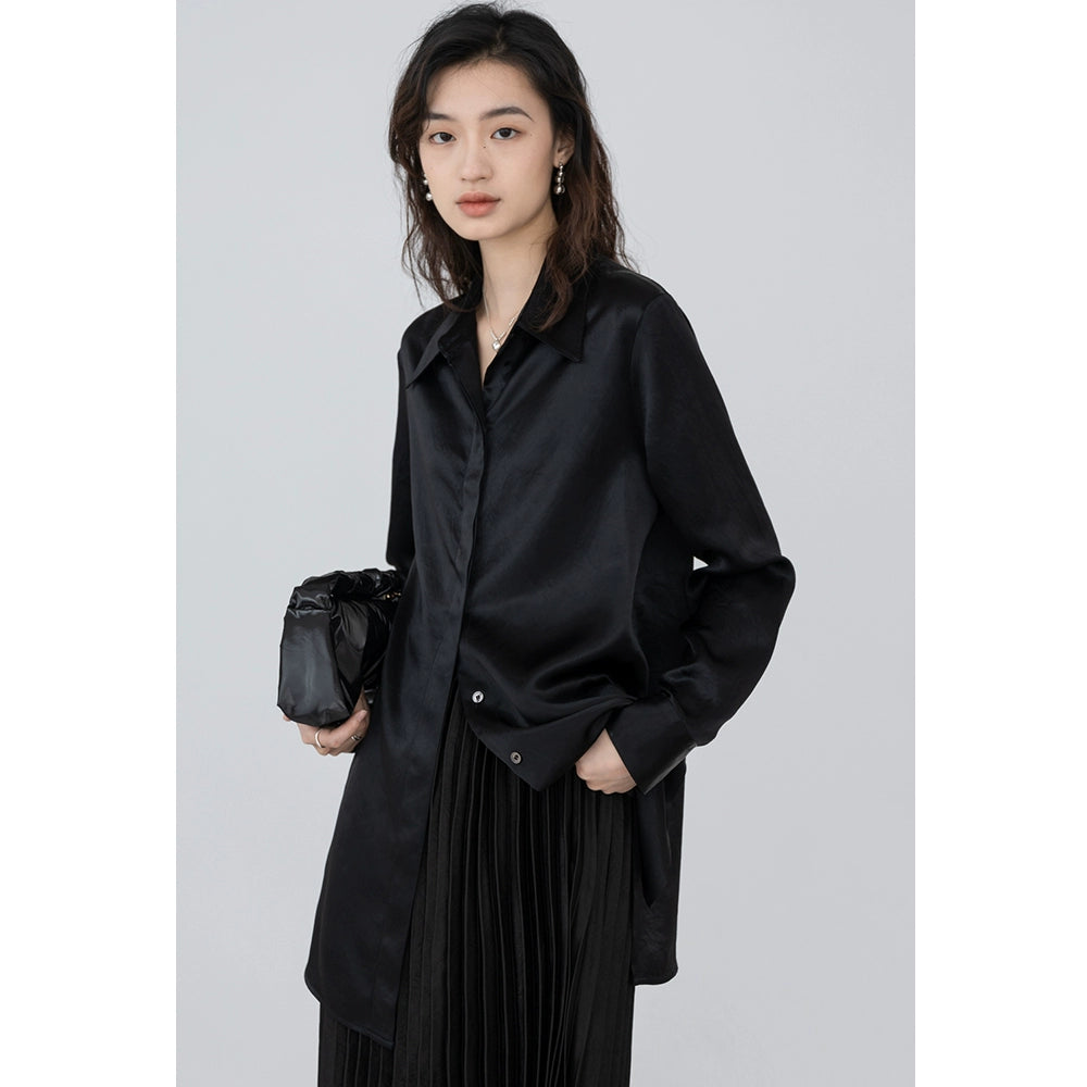 [Oferta por tiempo limitado] Conjunto de camisa con textura satinada brillante premium y falda irregular de CAREMIND para primavera 