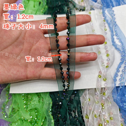 3726 Largeur 1,2 cm Nouvelle couleur Maille Cristal Perles Dentelle Accessoires, Fait Main DIY Vêtements Bordure Accessoires