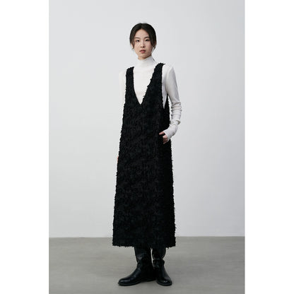 Chaleco con escote en V negro CAREMIND, falda larga, falda apilada, diseño con flecos, chaleco versátil, vestido para mujer 