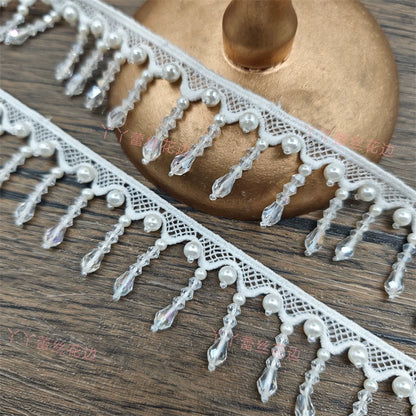 3702 Exquisitos accesorios de encaje con flecos y cuentas blancas, cortinas decorativas para ropa DIY, falda Hanfu, tocado de boda, colgante