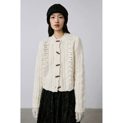 CAREMIND automne et hiver tricoté torsadé laine petit haut court lourd fait main crochet pull cardigan veste