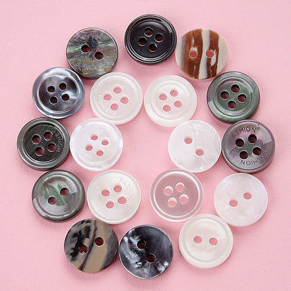 3354★  Shirt Buttons White Black Men's Round Cardigan Chiffon Shirt Top Cuffs Pearlescent Buttons Resin Buttons