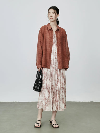 Camisa de manga larga estilo retro nostálgico de color rojo ladrillo chino de CAREMIND, chaqueta de viaje de otoño 