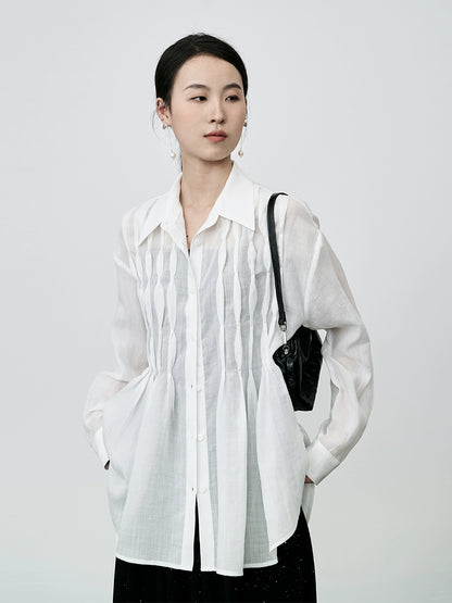 Chemise plissée à taille haute en Tencel de qualité supérieure CAREMIND pour femme, blanche et légère