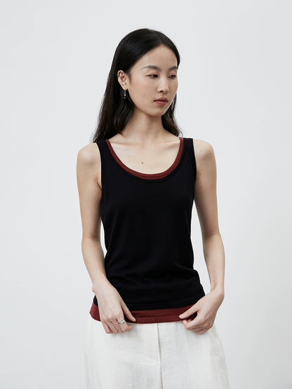 [Fácil de salir a la calle] CAREMINDU - Chaleco de dos piezas con cuello falso a juego de colores, diseño versátil de ropa apilada, camiseta sin mangas para mujer 