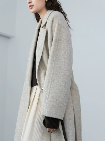 [Oferta especial por tiempo limitado] Diseño original silueta abrigo de lana de alta gama invierno mediano y largo temperamento de lana de doble cara otoño 