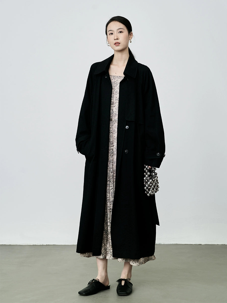 CAREMIND Gabardina blanca ligera y texturizada para mujer, abrigo largo informal de temperamento francés para otoño 