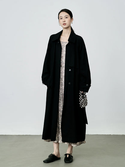 CAREMIND Gabardina blanca ligera y texturizada para mujer, abrigo largo informal de temperamento francés para otoño 