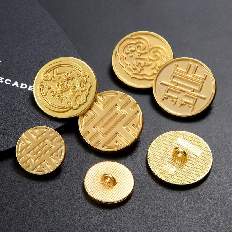 3260★  Chinese coin buckle gold happy character longevity cheongsam copper buckle Chinese vest Qing Dynasty coin button Ruyi cloud pattern gold