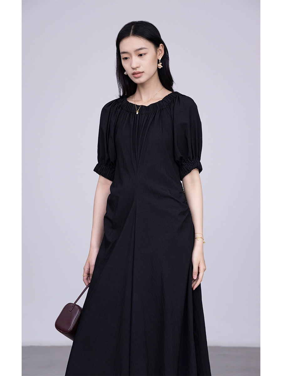 [Special Price] Black Round Neck Hot Light Dress Elastic Neck Shoulder Dress