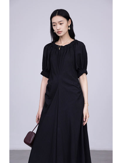 [Special Price] Black Round Neck Hot Light Dress Elastic Neck Shoulder Dress