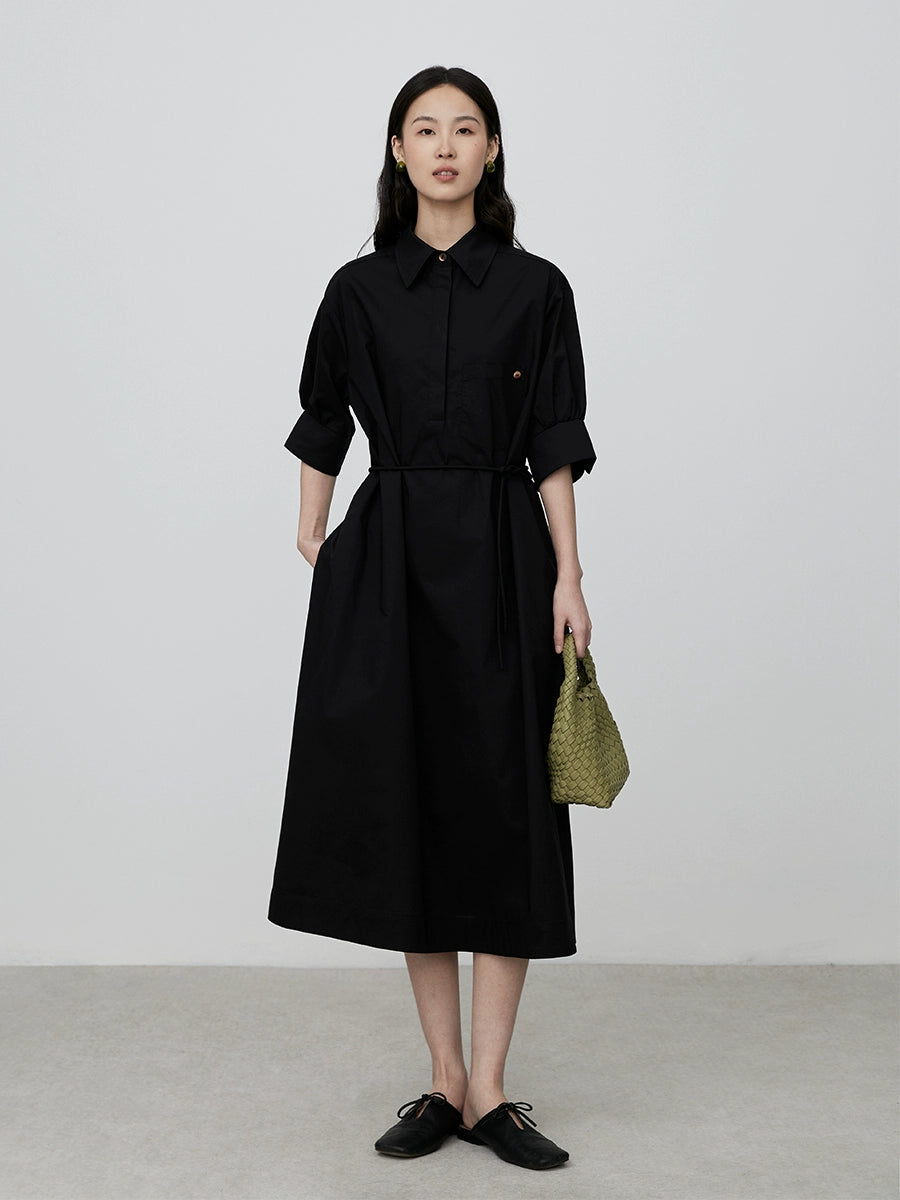 [Shirt Skirt] CAREMIND Waist Tie Skinny Shirt Skirt Blue Simple Design Dress Autumn