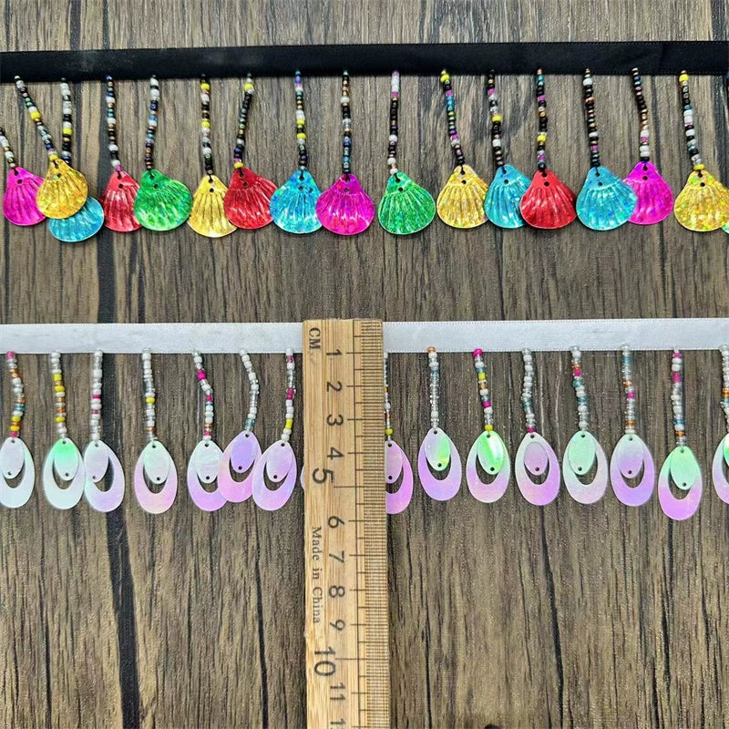 3701 Exportación, accesorios de encaje con cuentas y flecos de lentejuelas, tela para cortinas, bricolaje, decoración de encaje con cuentas hecha a mano