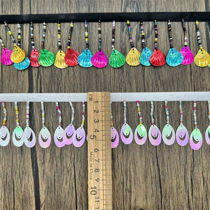 3701 Exportación, accesorios de encaje con cuentas y flecos de lentejuelas, tela para cortinas, bricolaje, decoración de encaje con cuentas hecha a mano