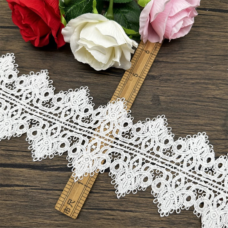 3666 Encaje soluble en agua de seda de leche con flores blancas, para decoración de cortinas, material de costura para empalmes, accesorios de bricolaje