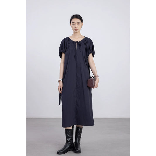 [Oferta especial por tiempo limitado] Vestido de diseño industrial pesado azul marino de alta gama CAREMIND, vestido de encaje sin mangas, mediano y largo 