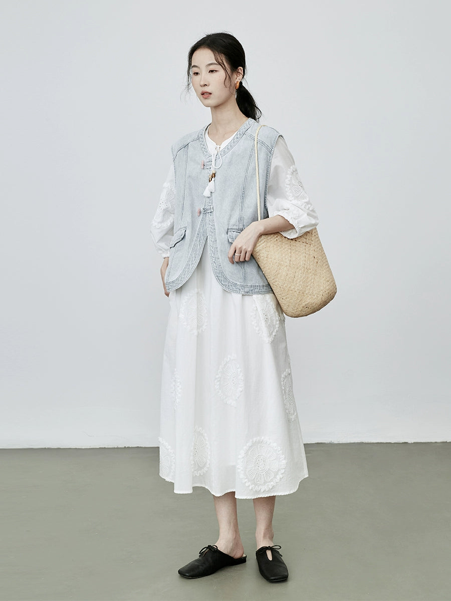 [Cowboy Traveler] Chaleco de mezclilla estilo nacional CAREMIND, chaqueta, chaleco, chaqueta, chaleco con parte superior de bambú 