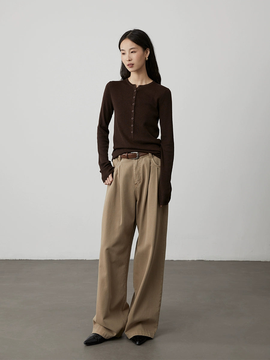 Suéter de punto con cuello Henry de sentido literario y retro de CAREMIND, suéter de lana elástico alto y delgado para mujer con camiseta de manga larga en el interior 