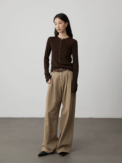 Suéter de punto con cuello Henry de sentido literario y retro de CAREMIND, suéter de lana elástico alto y delgado para mujer con camiseta de manga larga en el interior 