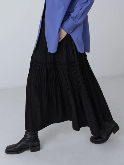 [Oferta por tiempo limitado] Falda plisada con cintura elástica de goma CAREMIND Falda larga plisada de primavera para mujer 