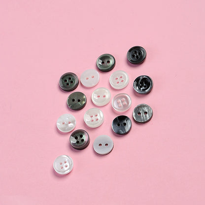 3354★  Shirt Buttons White Black Men's Round Cardigan Chiffon Shirt Top Cuffs Pearlescent Buttons Resin Buttons