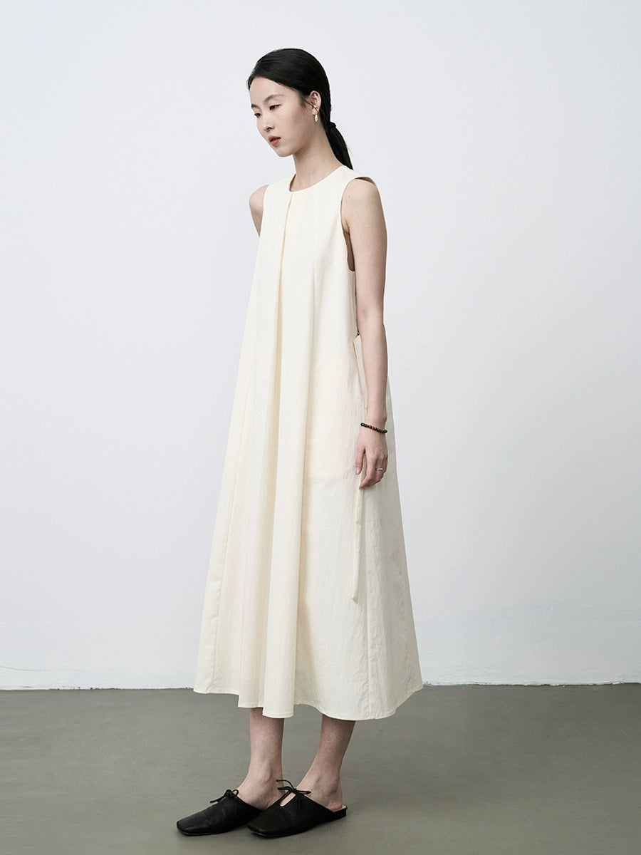 CAREMIND Vestido japonés sin mangas con cintura color blanco jade leche chaleco fino suave falda larga 