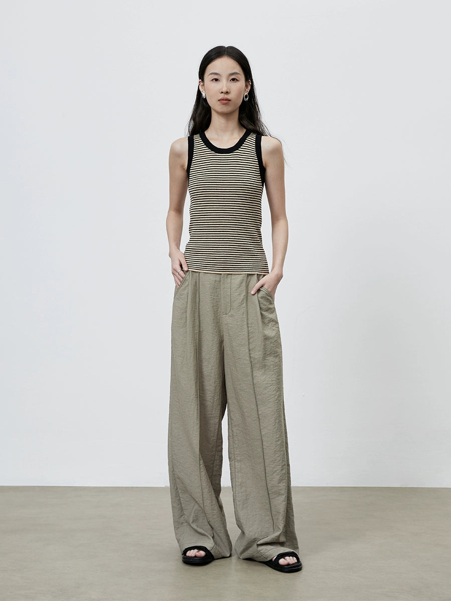 [Rayas retro] CAREMIND Chaleco con tirantes a rayas para uso exterior Camiseta sin mangas con parte inferior entallada para mujer 