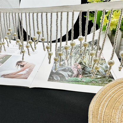 3684 Vestido de novia con flecos y cuentas de industria pesada, cheongsam, decoración de ropa, cortinas europeas onduladas hechas a mano, cuentas de encaje, puntas colgantes