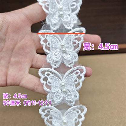3662★ Bordado de poliéster de organza de alta calidad, cuentas tridimensionales de doble capa, encaje de mariposa, accesorios de ropa para vestido de novia DIY